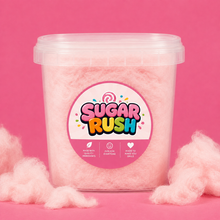 Sugar Rush Pink Vanilla Cotton Candy Tub in a colourful party and candy-table setting