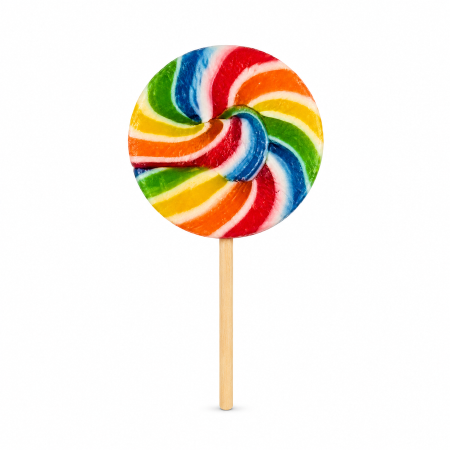 Sugar Rush Rainbow Round Lollipop on a clean white background