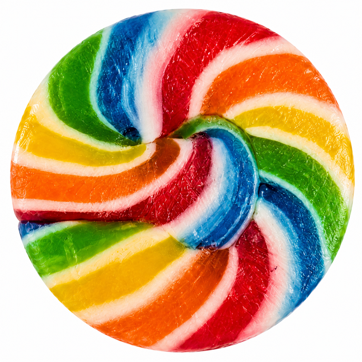 Close-up of the colourful rainbow round lollipop candy texture