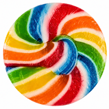 Close-up of the colourful rainbow round lollipop candy texture