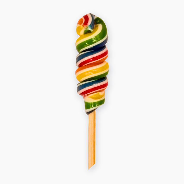 Sugar Rush Rainbow Spiral Lollipop on a clean white background