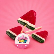 Close-up of the colourful watermelon lollipop candy texture